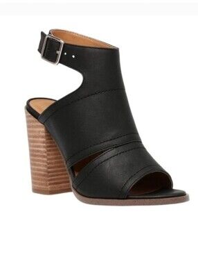 Dolce Vita Black Open-Toe Block Heel Sandal with Wood-Effect Heel